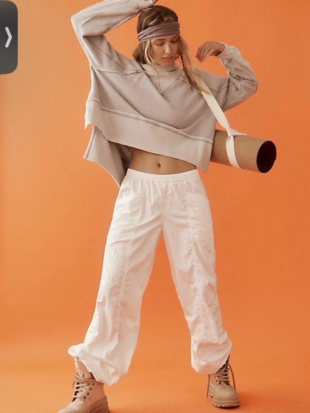 Free People Cream Elastic-Waist Track Pants